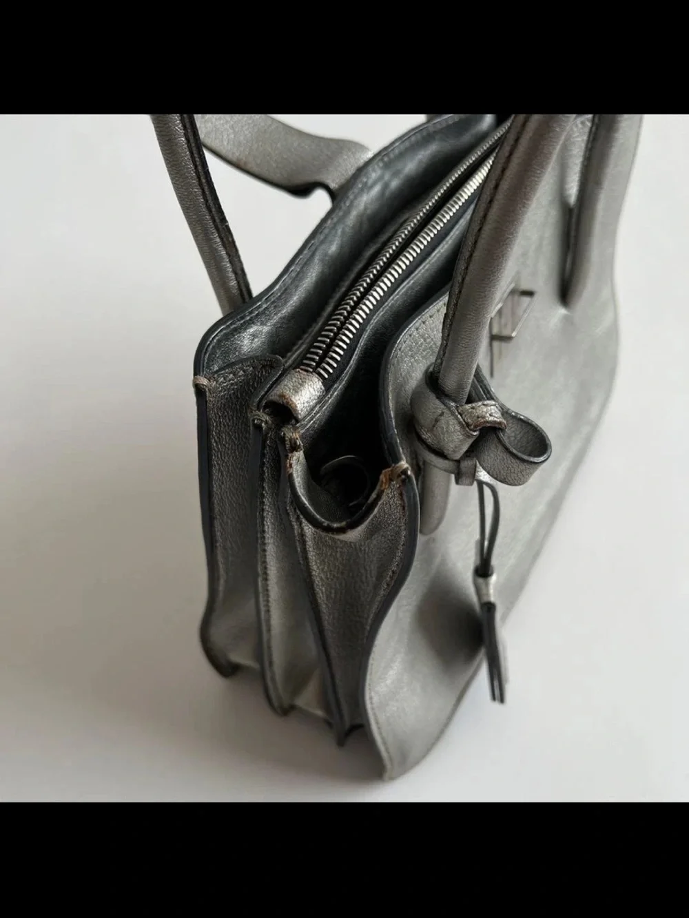 Miu Miu Metallic Silver Leather Satchel